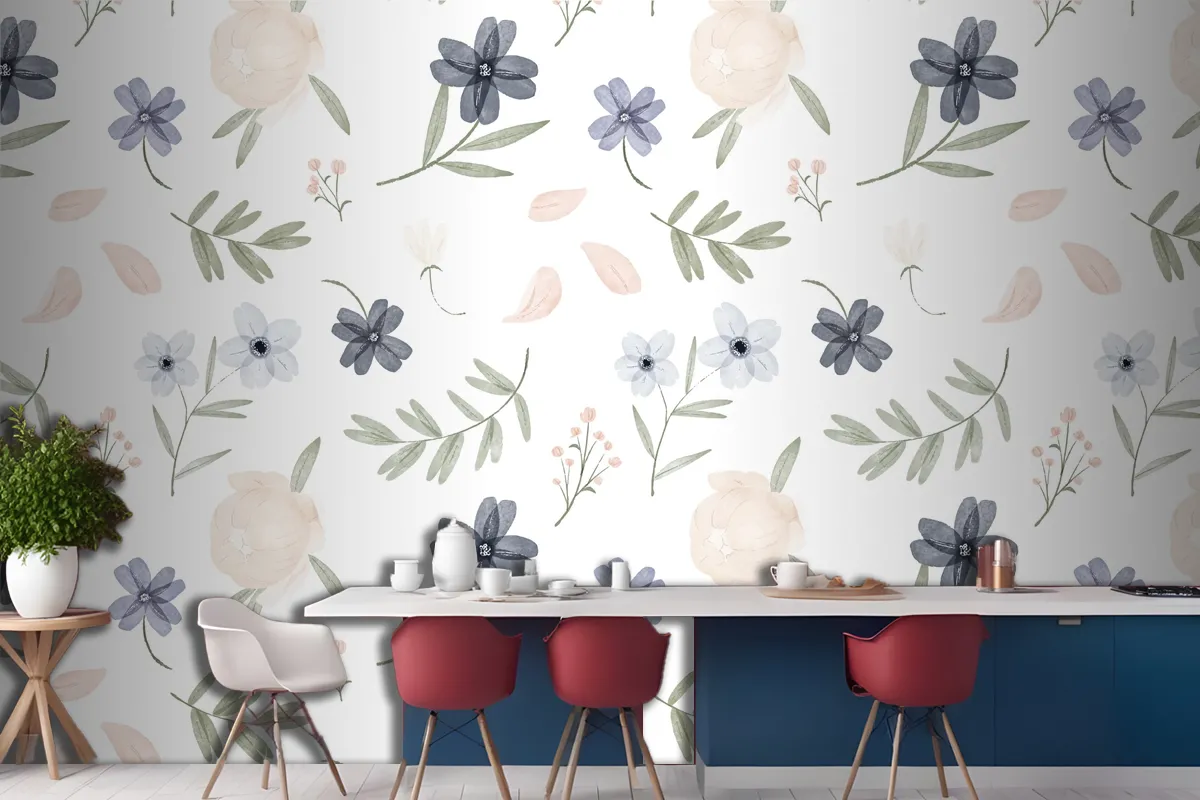 Hand Painted Watercolor Botanical Pattern Wallpaper Mural