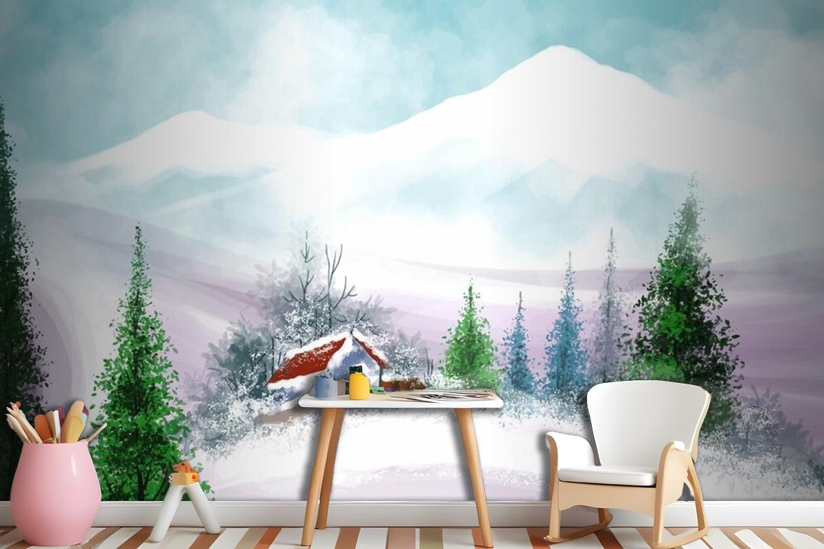 Hand Painted Watercolor Drawing For Christmas And Happy New Year Girl Wallpaper Mural