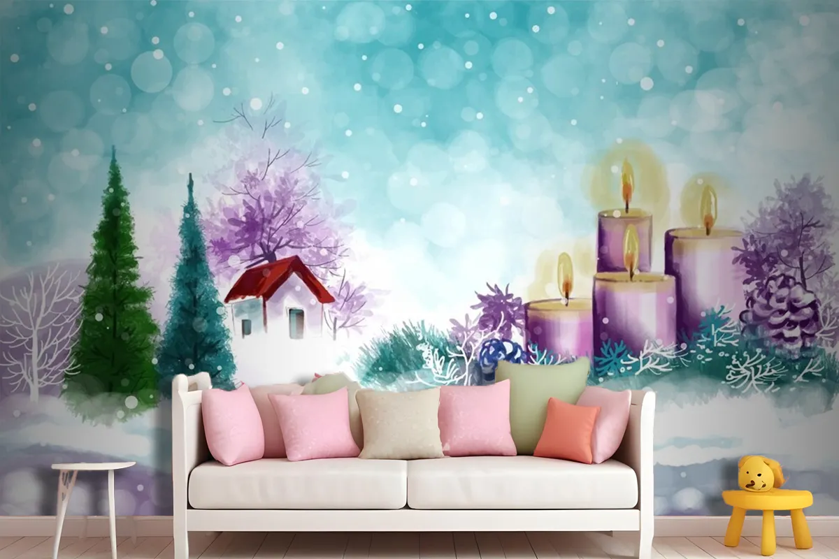 Hand Painted Watercolor Drawing For Christmas And Happy New Year Season Wallpaper Mural