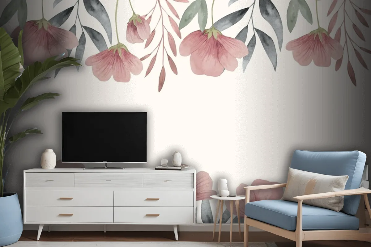 Hand Painted Watercolor Floral Background Wallpaper Mural