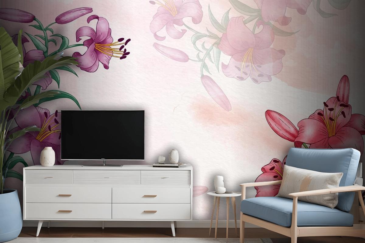 Hand Painted Watercolor Floral Background Wallpaper Mural