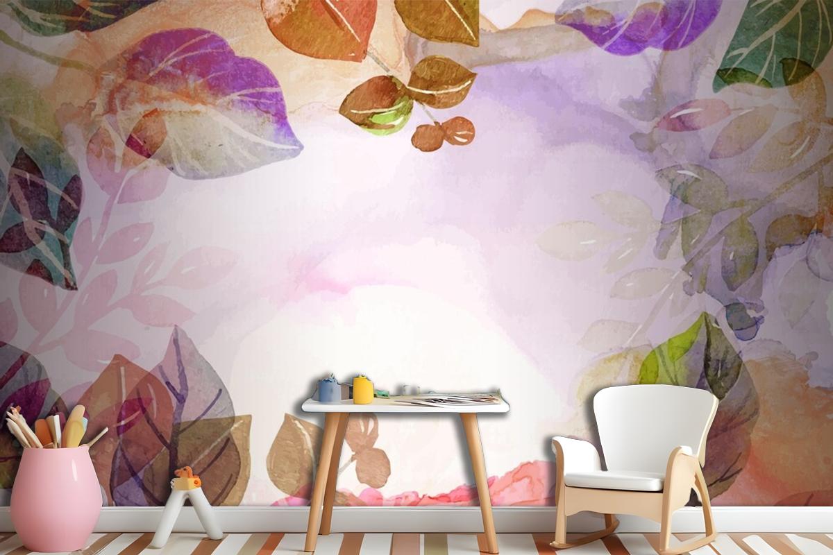 Hand Painted Watercolor Nature Background Girl Wallpaper Mural