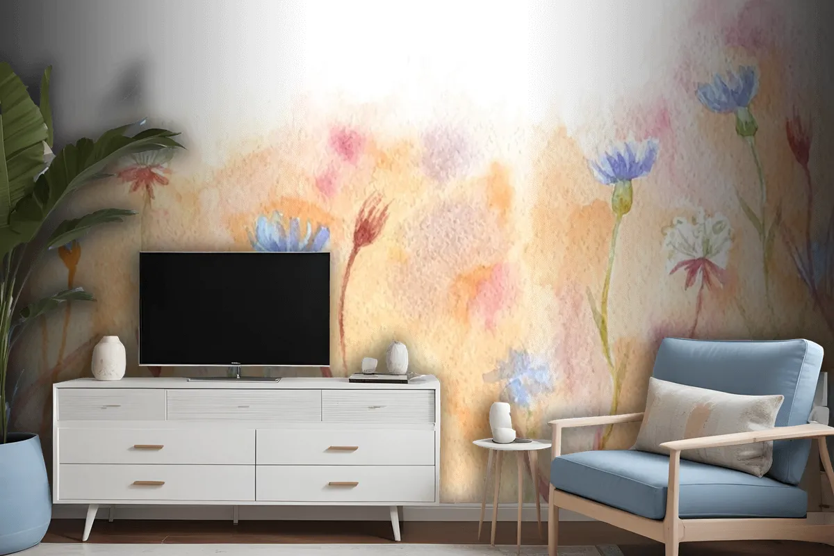 Hand Painted Watercolor Nature Wallpaper Mural