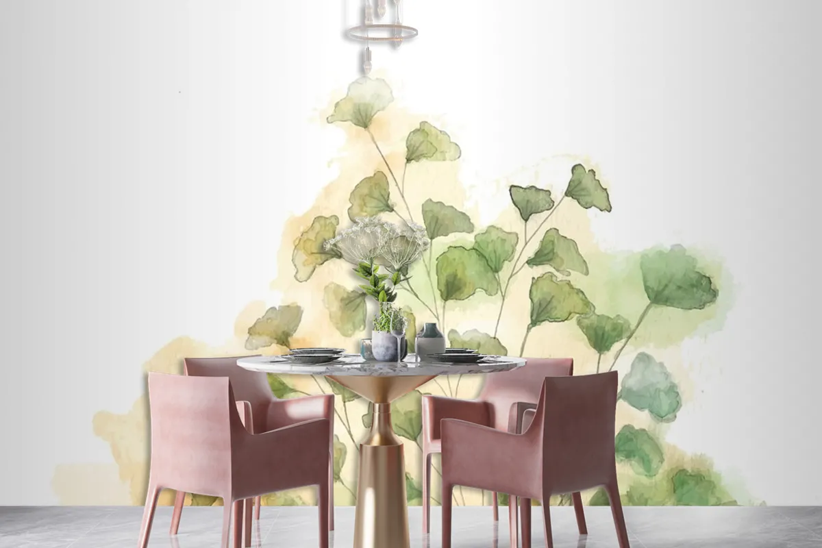 Hand Painted Watercolor Nature Dining Room Wallpaper Mural