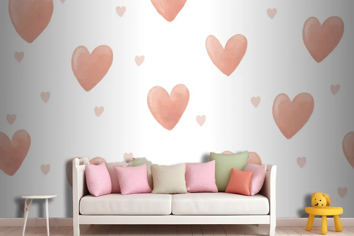 Heart Background Cute Watercolor Wallpaper Mural