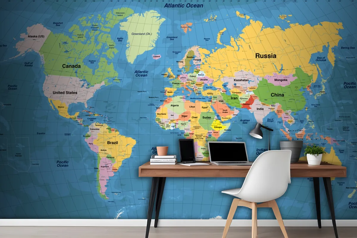 High Detailed Illustration Of World Map Wallpaper Mural