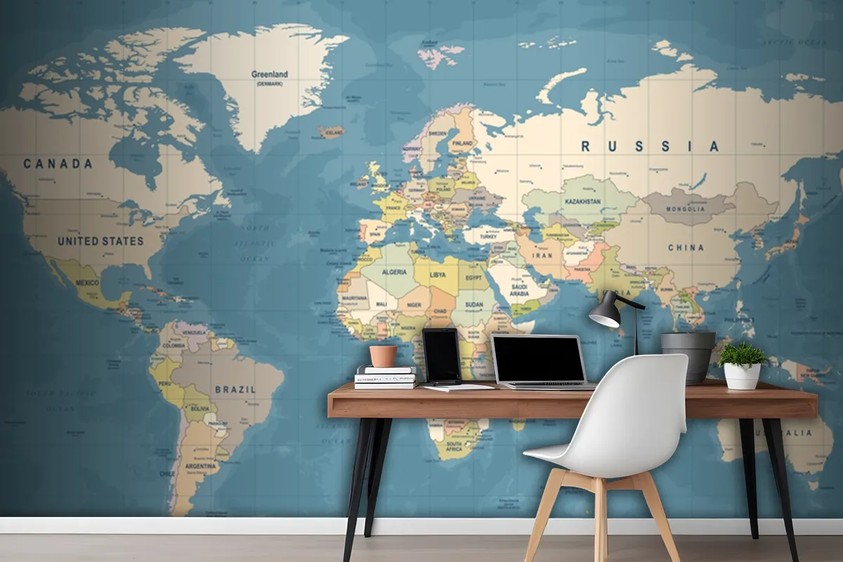 High Detailed Illustration Of Worldmap Wallpaper Mural