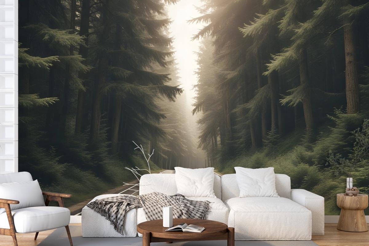 Highway On The Forest Landscape Wallpaper Mural