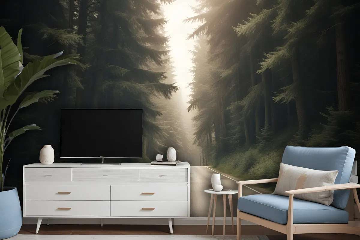 Highway On The Forest Landscape Wallpaper Mural