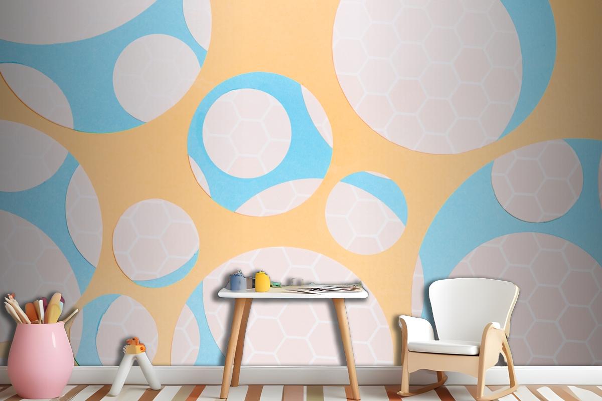 Honeycomb Pattern On Circle Shape Over The Yellow Wallpaper Mural