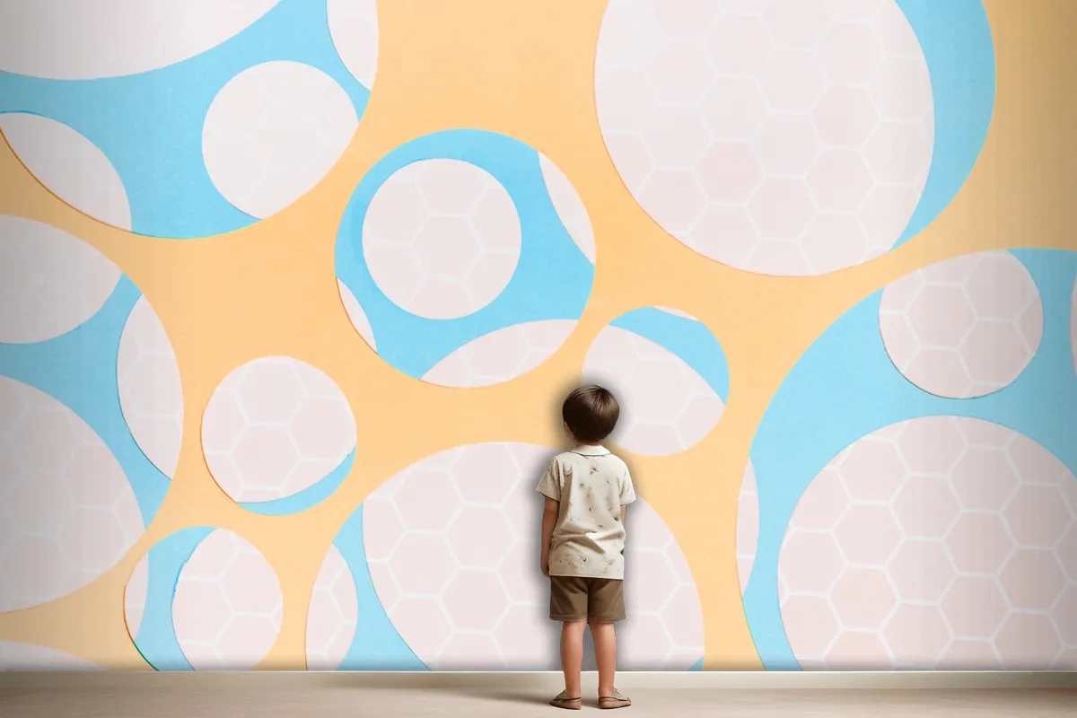 Honeycomb Pattern On Circle Shape Over The Yellow Wallpaper Mural