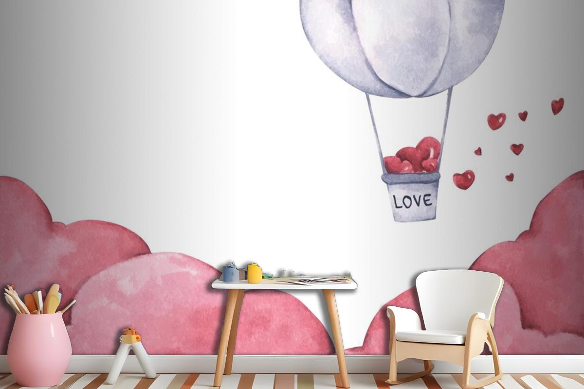 Hot Air Balloon With Heart Float On The Sky Wallpaper Mural