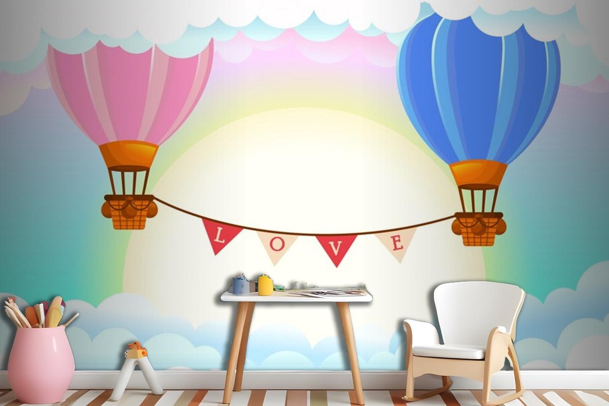 Hot Air Balloons Girl Wallpaper Mural