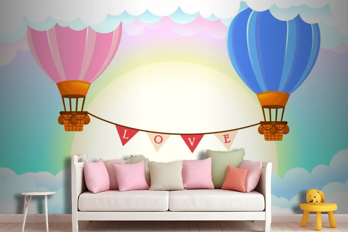 Hot Air Balloons Girl Wallpaper Mural