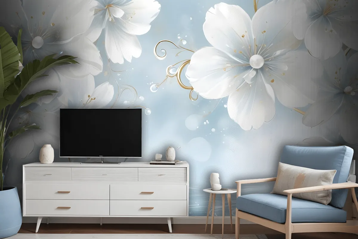 Jewelry White Lux Floral Wallpaper Mural