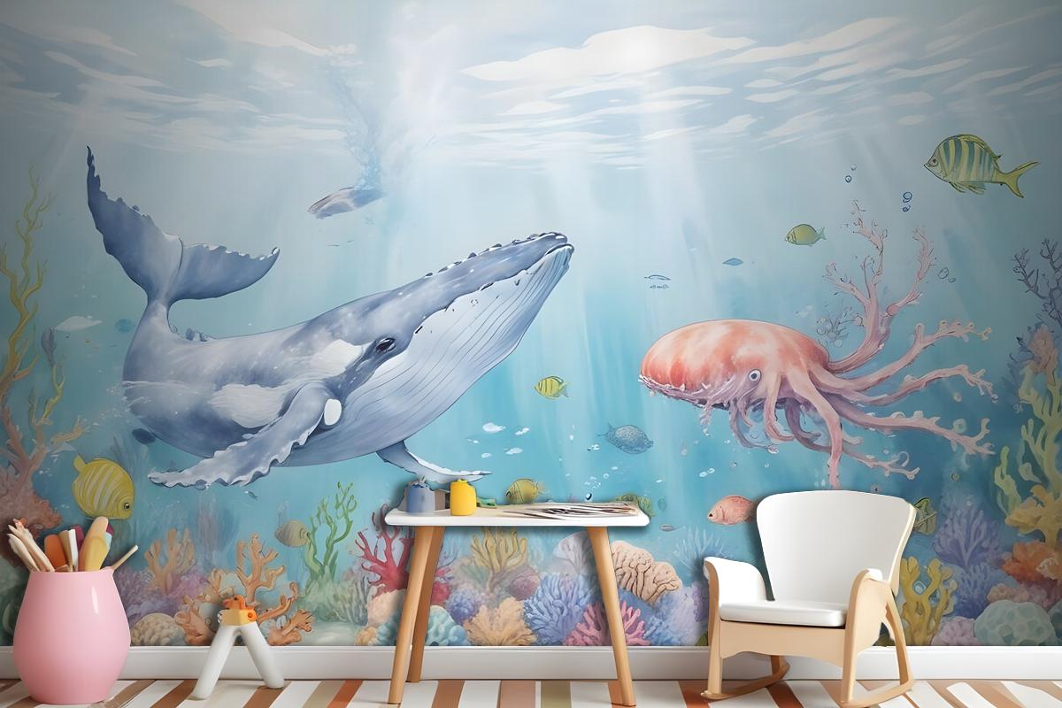 Kids Cute Whale Undersea Wallpaper Murals