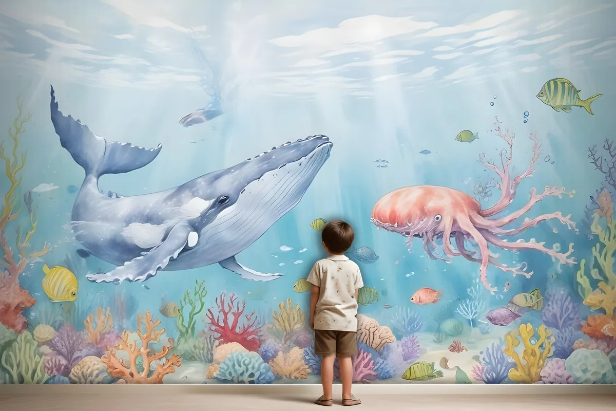 Kids Cute Whale Undersea Wallpaper Murals