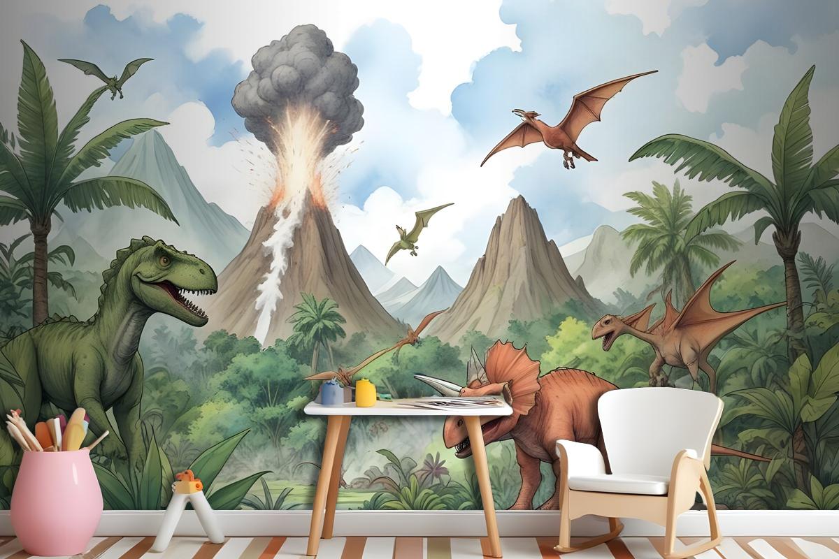 Kids Dinosaur With Trex Jurassic World Wallpaper Mural