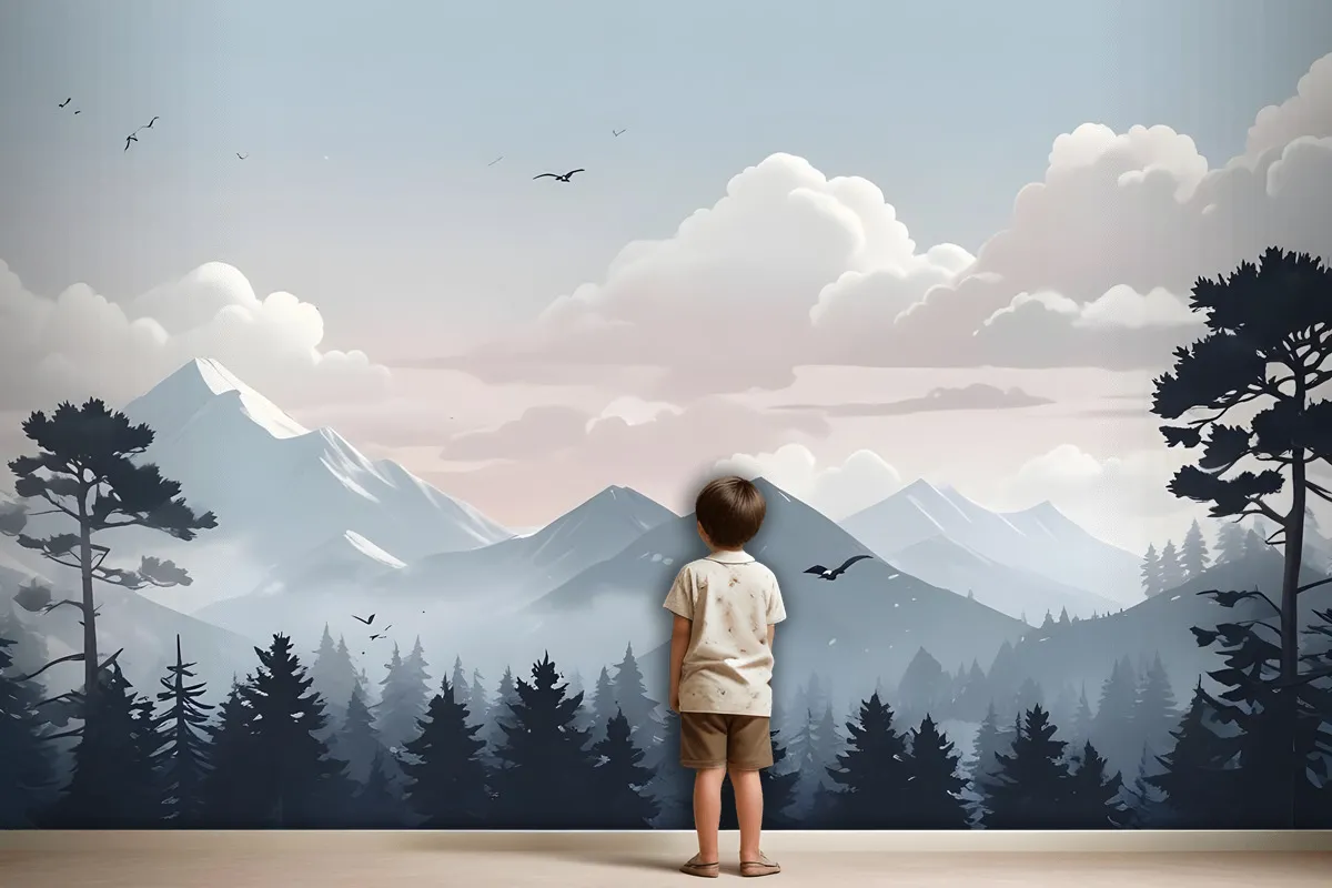 Kids Mountain Landscape With Snow Wallpaper Mural