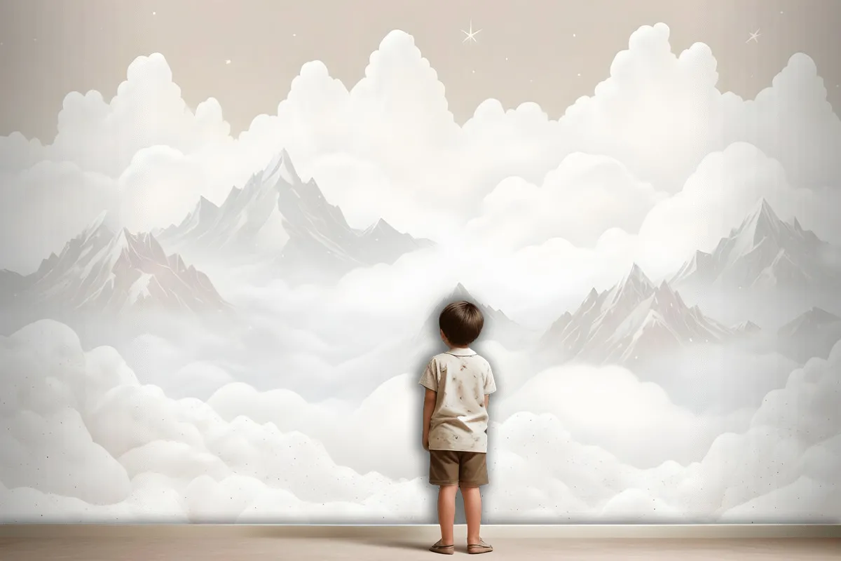 Kids Mountain With Clouds Wallpaper Mural