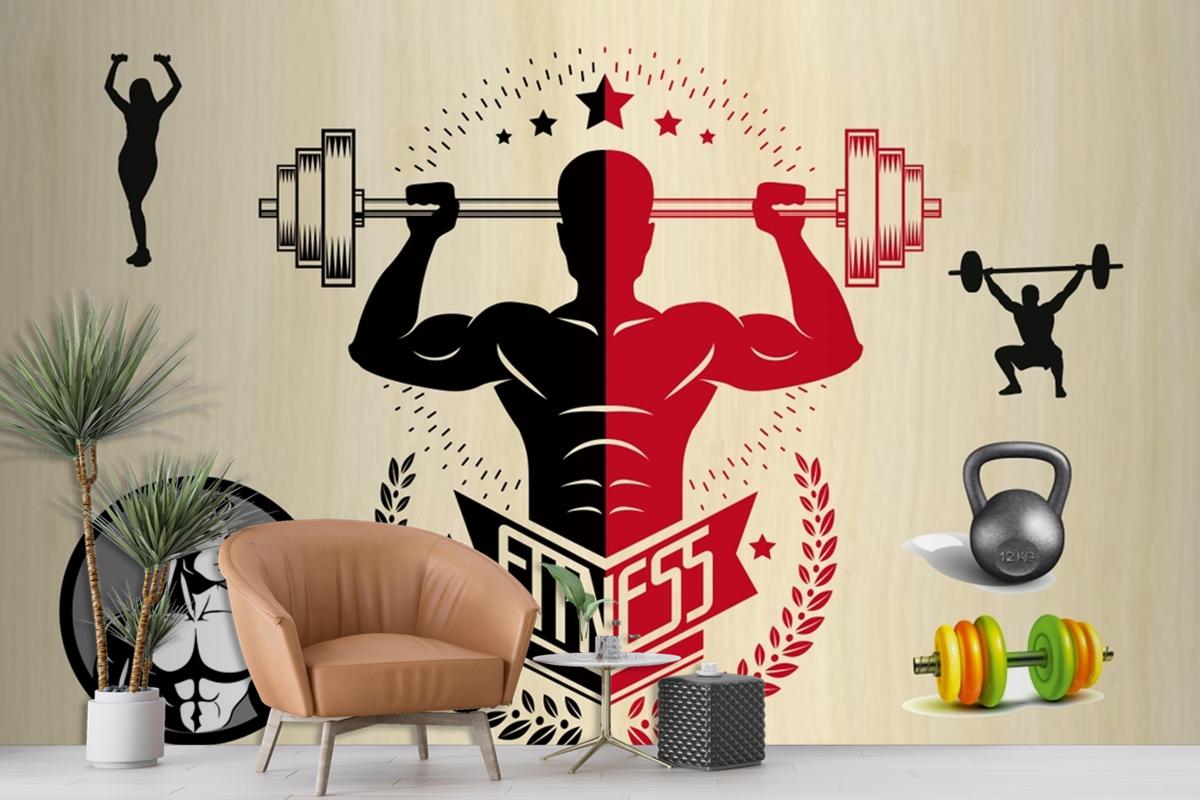 Kırmızı Siyah Temalı Fitness Spor Salonu Duvar Kağıdı