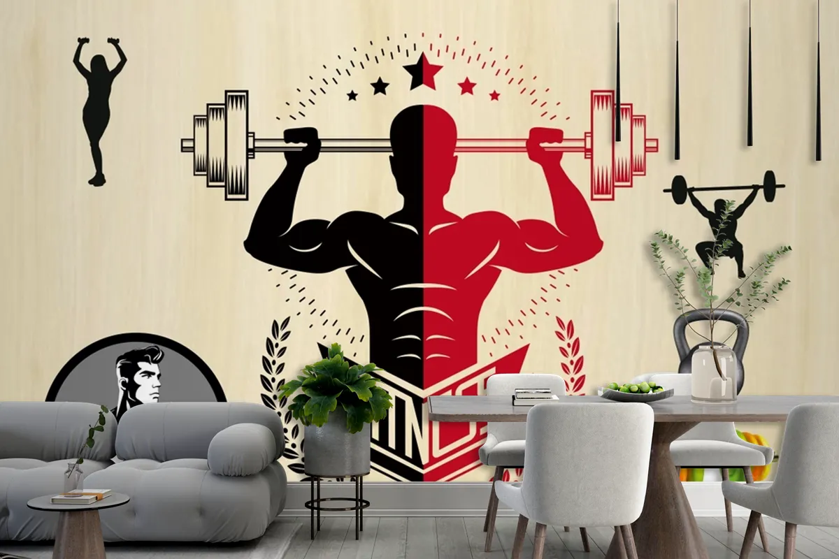 Kırmızı Siyah Temalı Fitness Spor Salonu Duvar Kağıdı