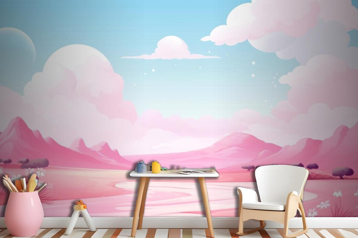 Landscape With Mountains And Clouds Wallpaper Mural