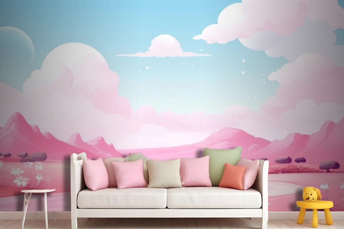 Landscape With Mountains And Clouds Wallpaper Mural