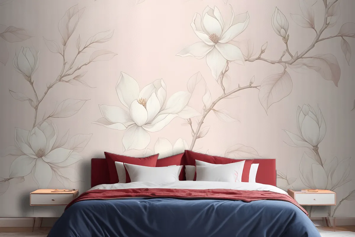Large Hand Drawn Cherry Blossom Mural