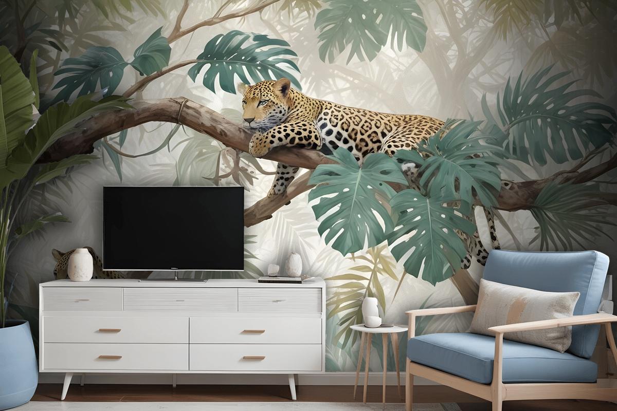 Leopards On Branch Jungle Wallpaper Mural