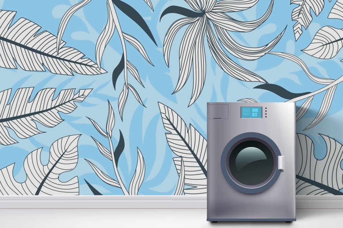 Linear Tropical Leaves With Pastel Color Laundry Wallpaper Mural