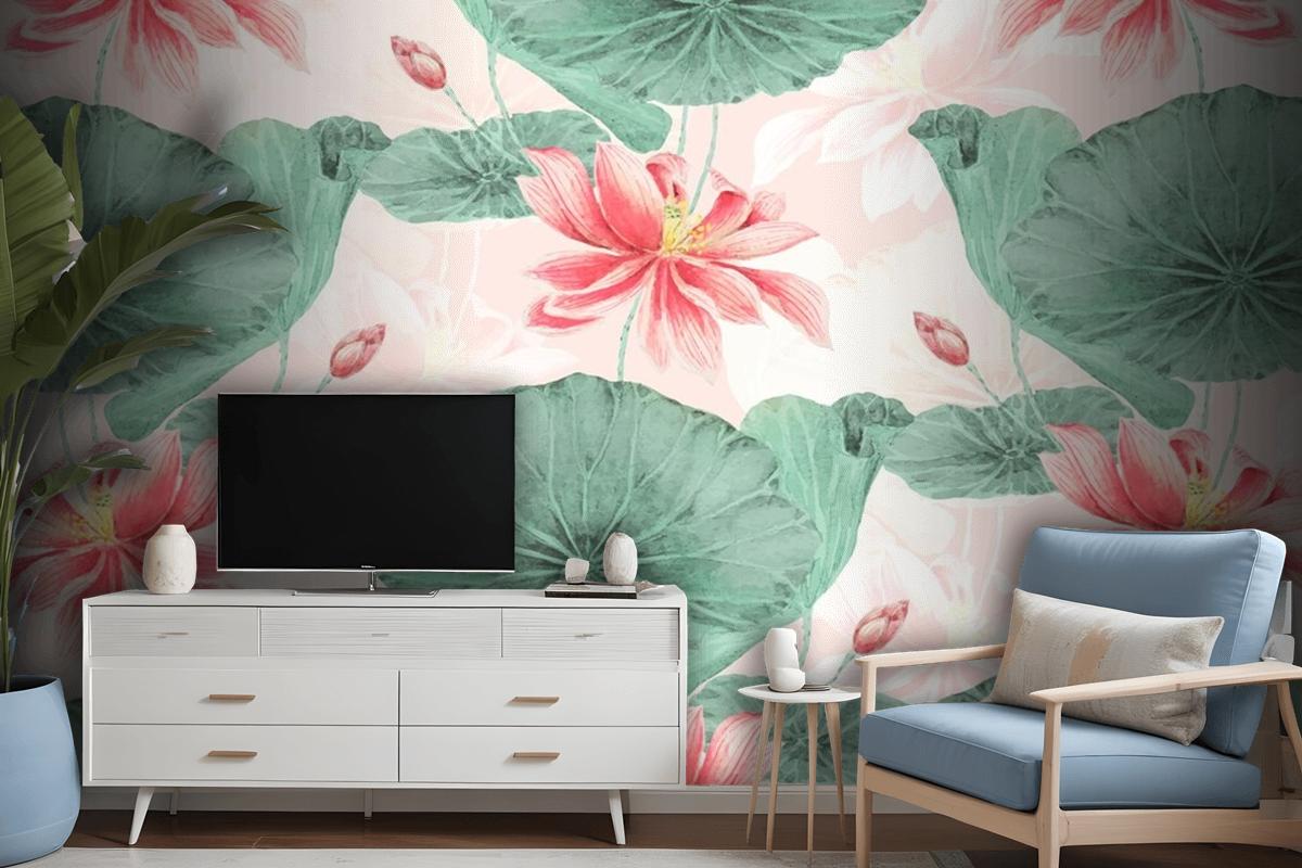 Lotus Pattern Botanical Background Wallpaper Mural