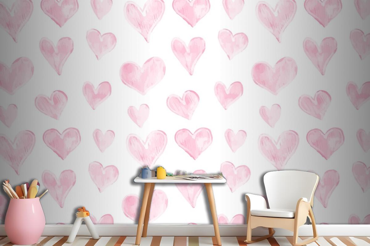 Love Heart Pattern Hand Drawn Valentines Day Wallpaper Mural