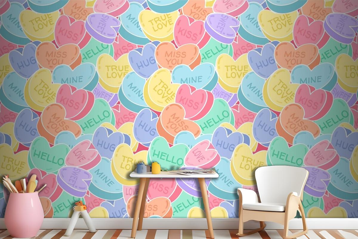 Lovely Conversation Hearts Pattern Wallpaper Mural