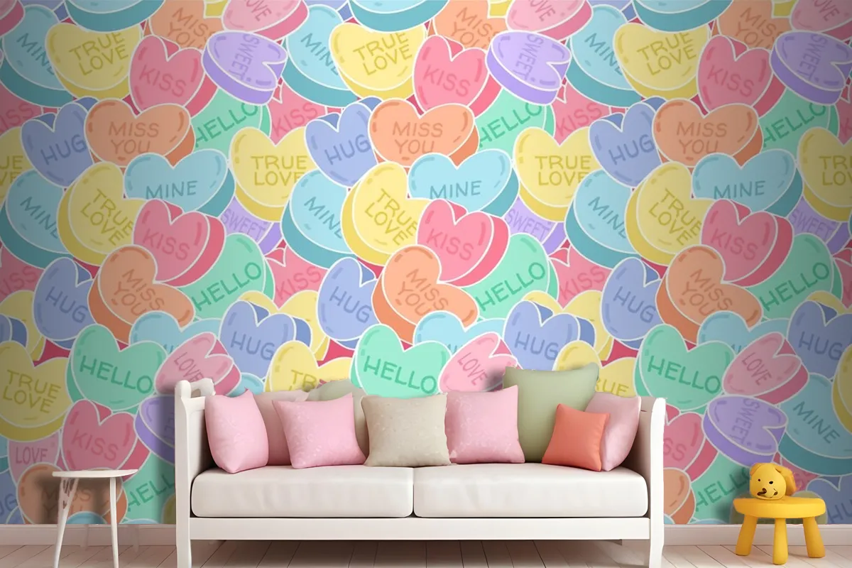 Lovely Conversation Hearts Pattern Wallpaper Mural