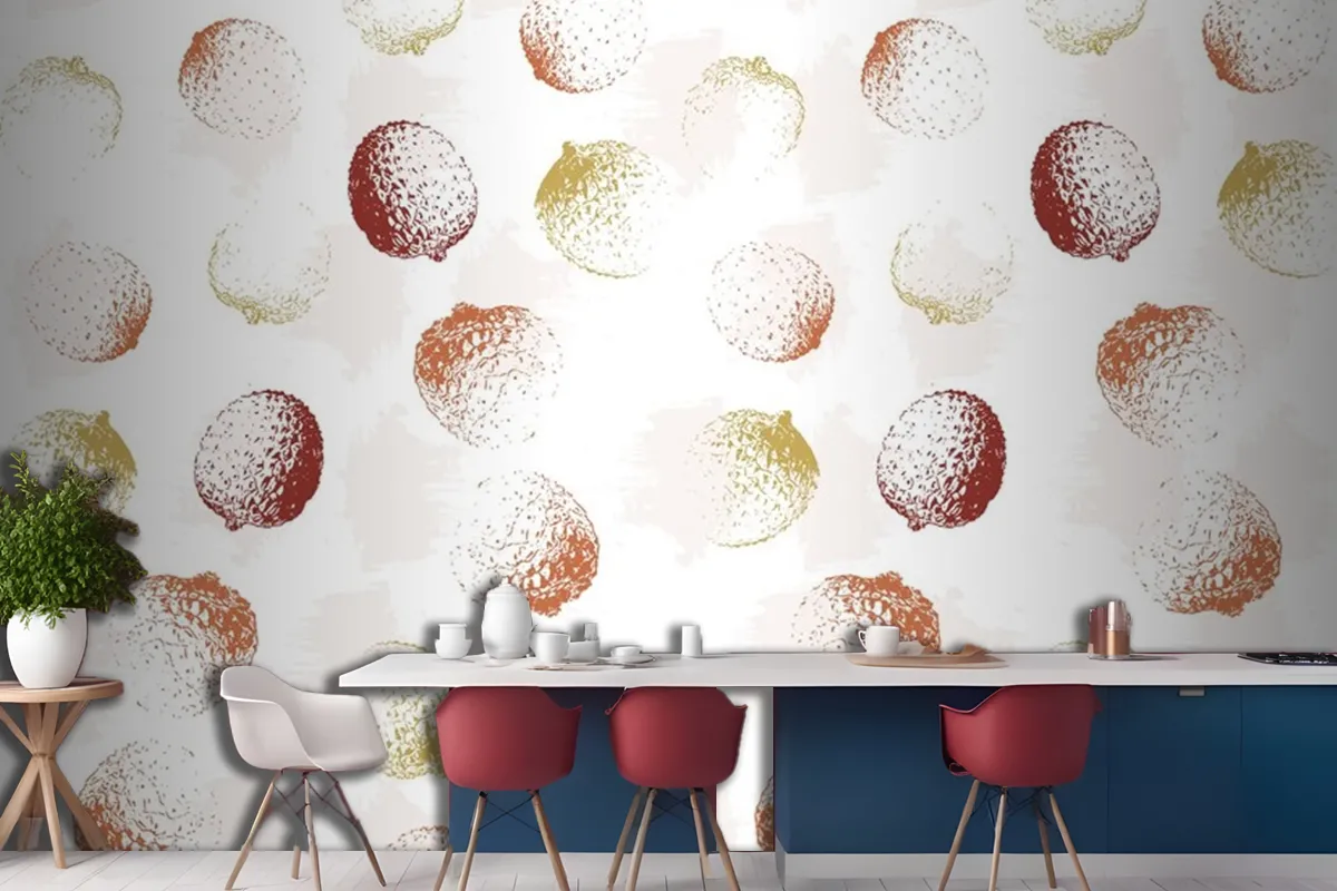 Lychee Fruit Pattern Colorful Vintage Vector Textures Wallpaper Mural