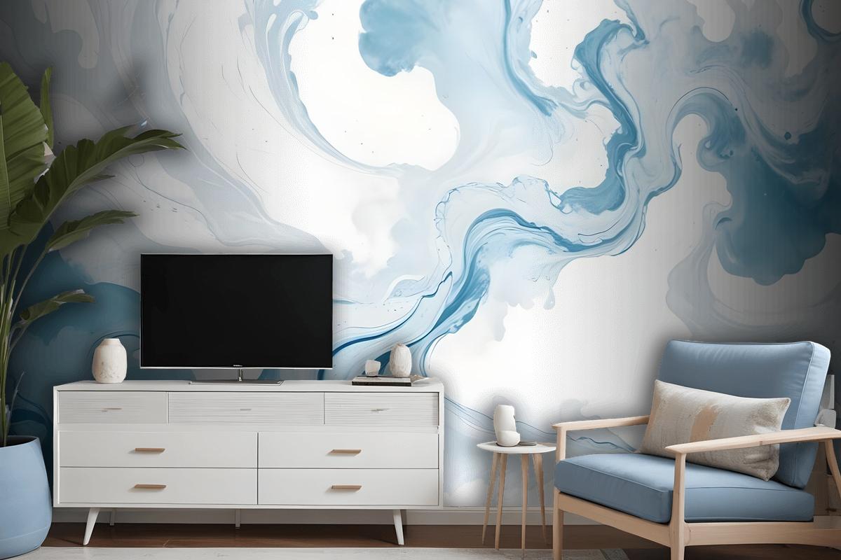 Marble Style Blue Brush Paint Art Wallpaper Mural