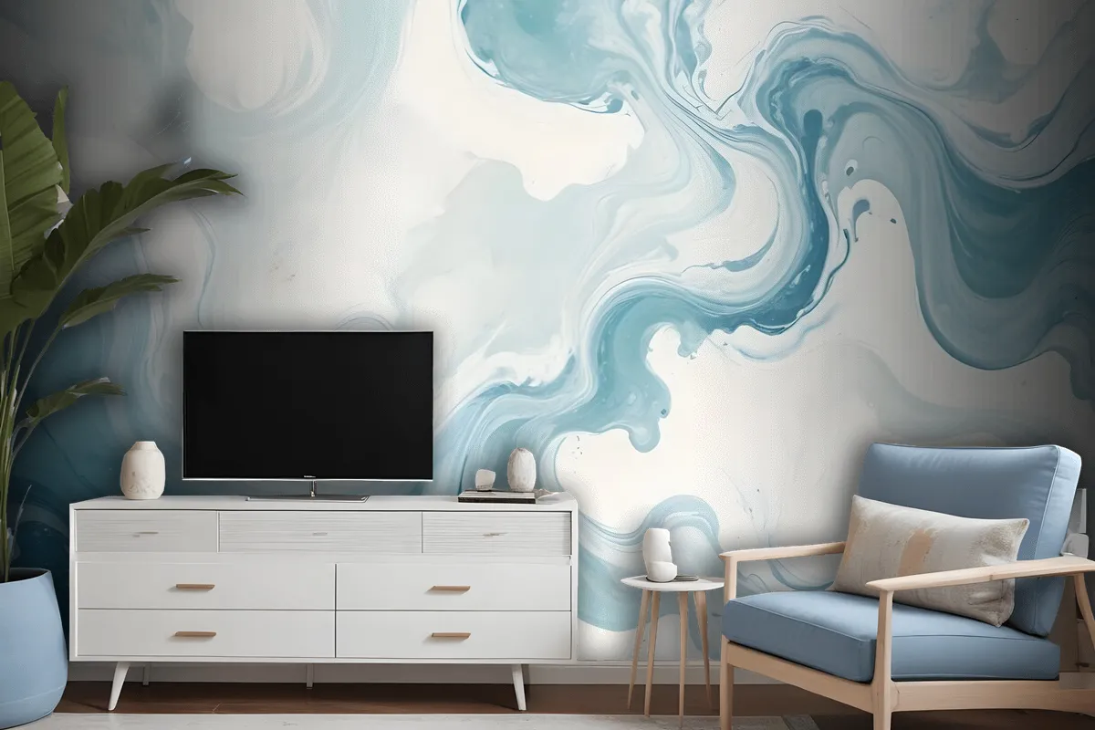 Marble Style Blue Brush Paint Art Wallpaper Mural