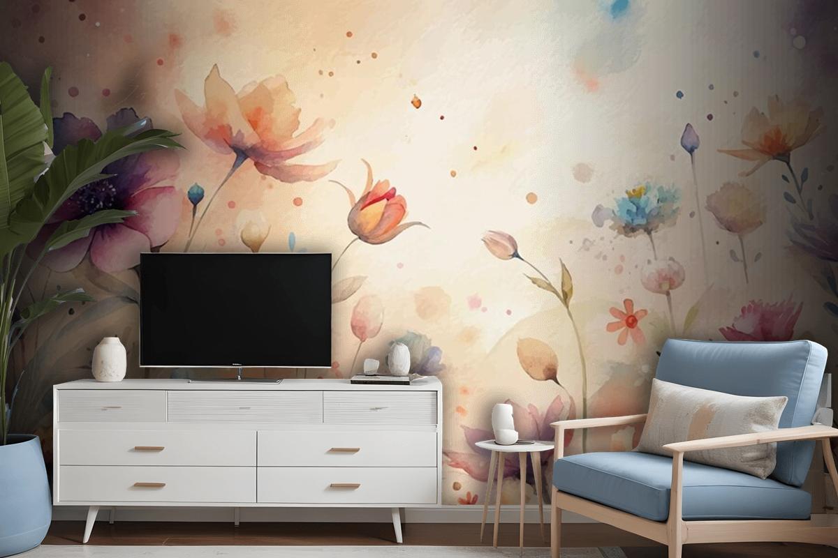 A Minimalist Backdrop Of Beautiful Wildflowers Wallpaper Mural