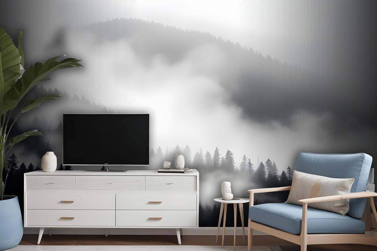 Misty Dark Forest Landscape Wallpaper Mural