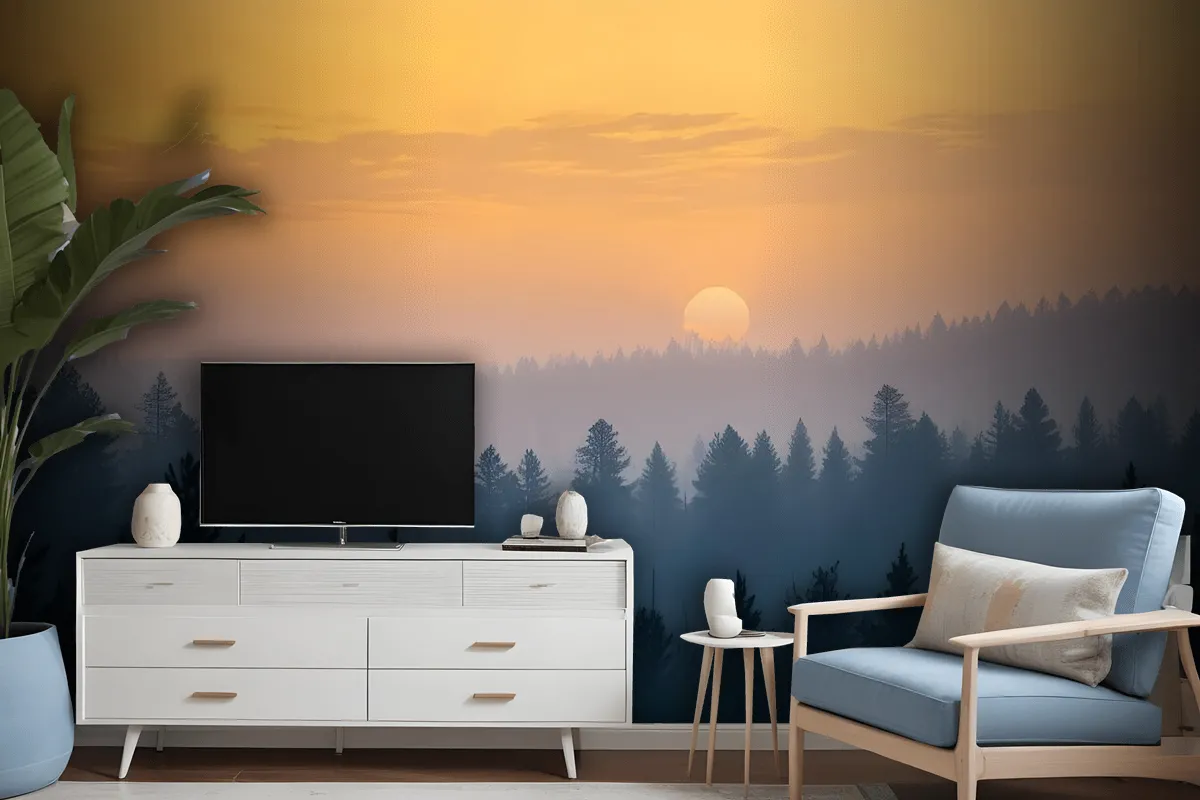 Misty Pine Forest Landscape Wallpaper Mural