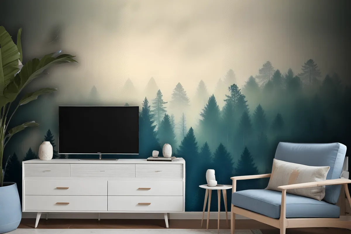 Misty Pine Forest Wallpaper Mural