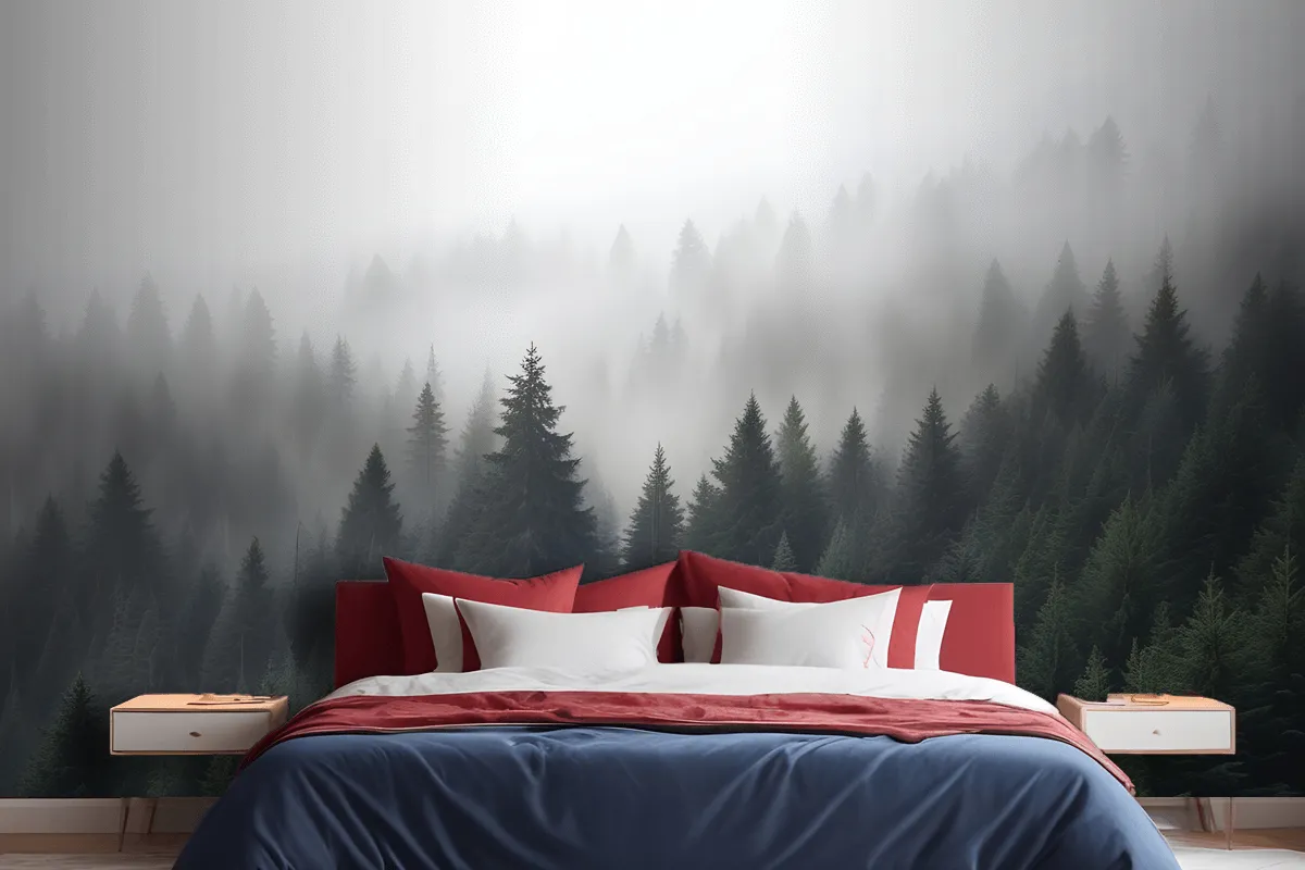 Misty Pine Forest Wallpaper Mural