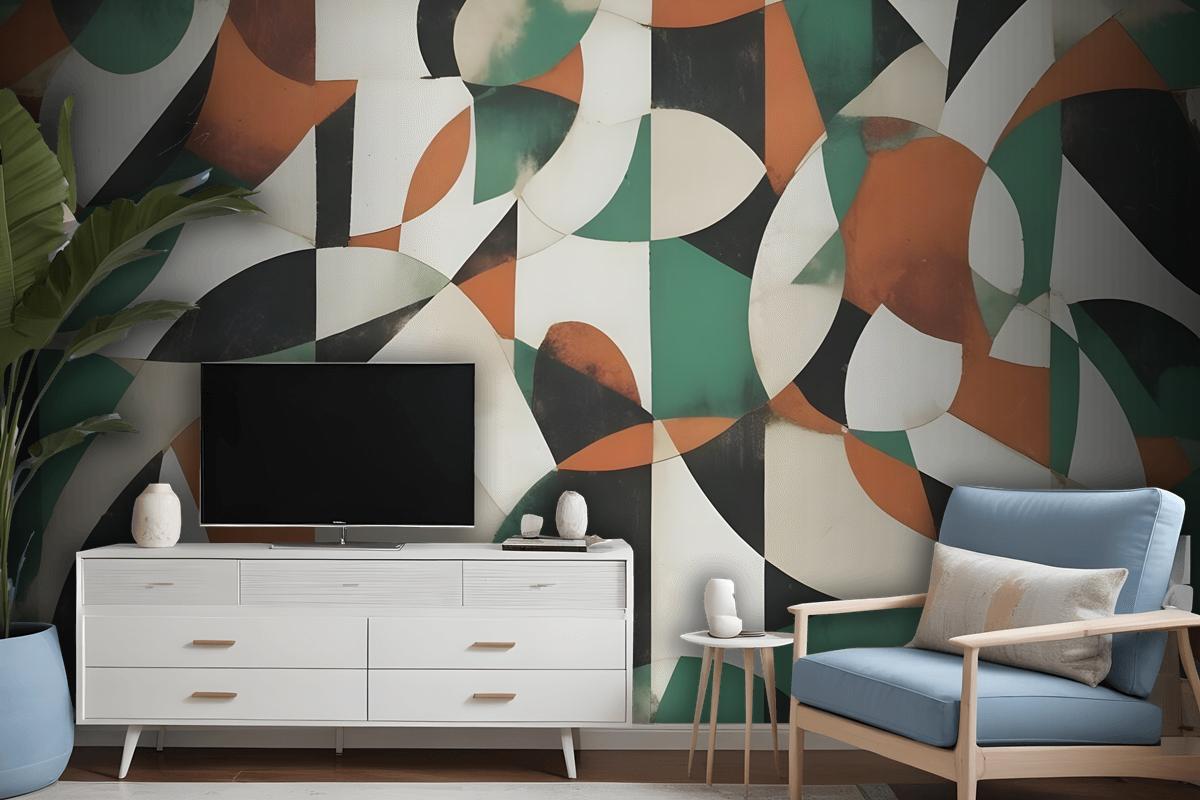 Modern Abstract Art With Retro Colorful Geometric Wallpaper Mural