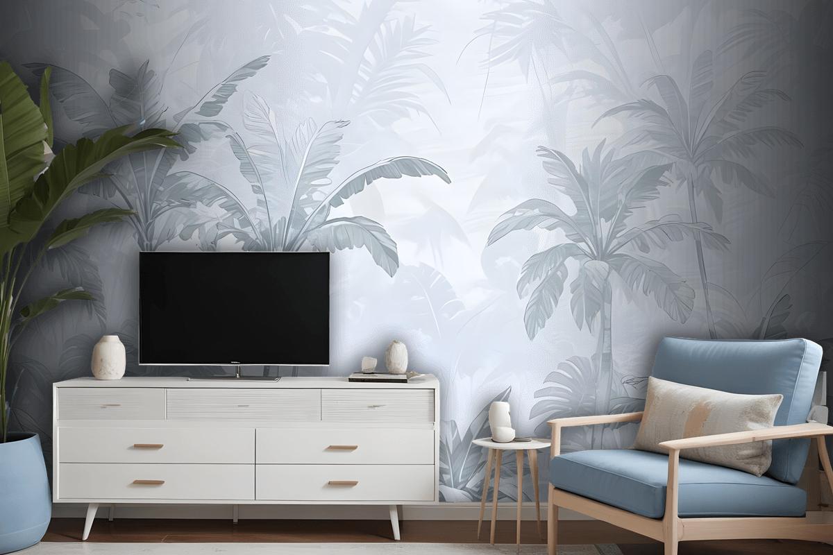 Monochrome Antique Jungle Landscape Wallpaper Mural