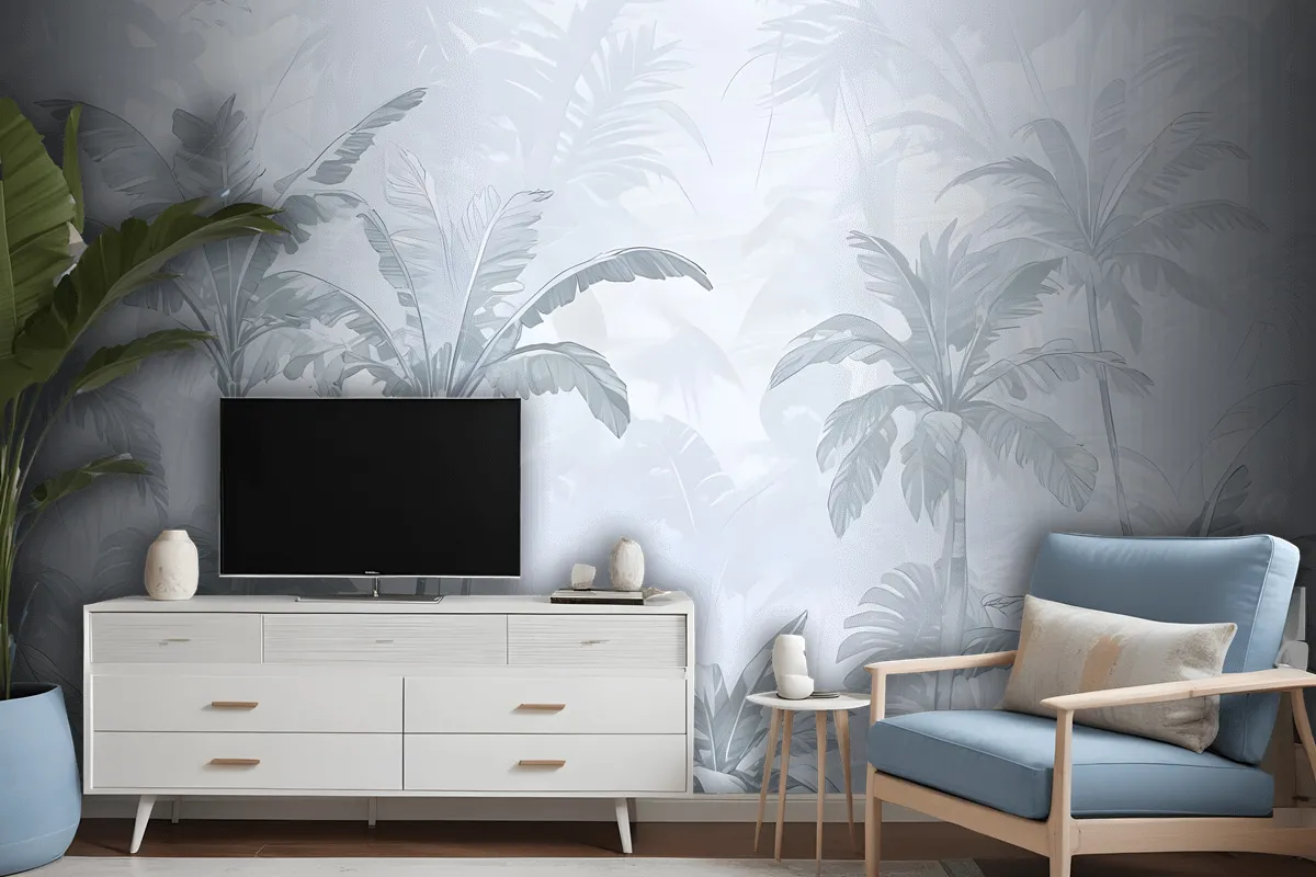 Monochrome Antique Jungle Landscape Wallpaper Mural