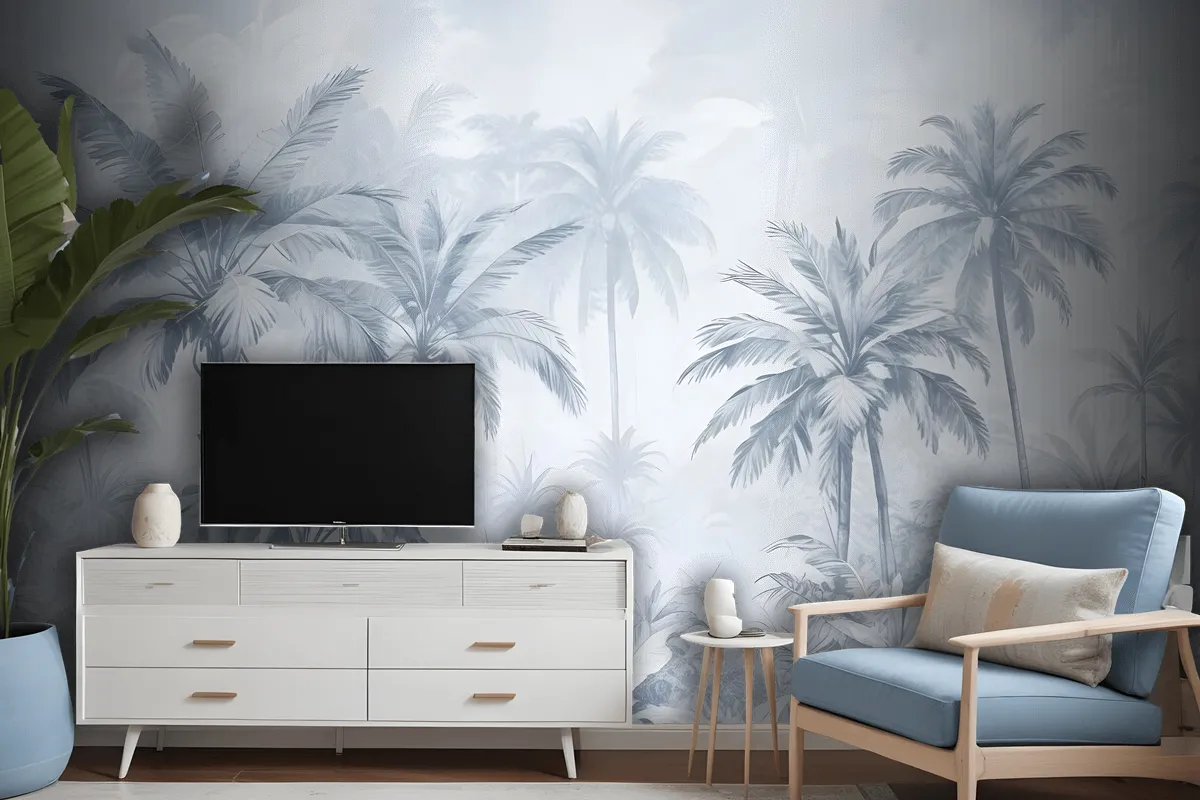 Monochrome Antique Jungle Landscape Wallpaper Mural