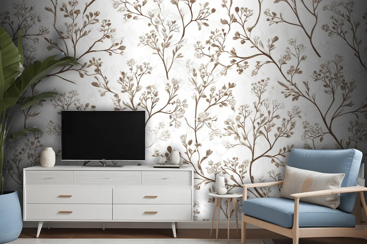 Monochrome Botanical Plants Chinoiserie Wallpaper Mural