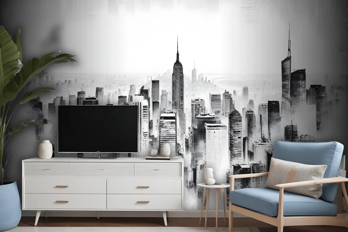 Monochrome Charcoal City Wallpaper Mural