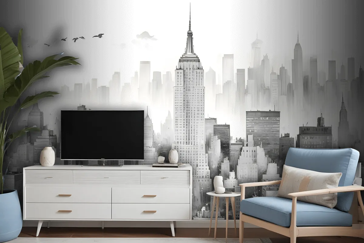 Monochrome Charcoal New York City Black And White Wallpaper Mural